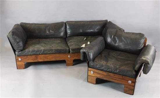 A 1960s Norwegian rosewood veneered sofa and armchair ensuite,